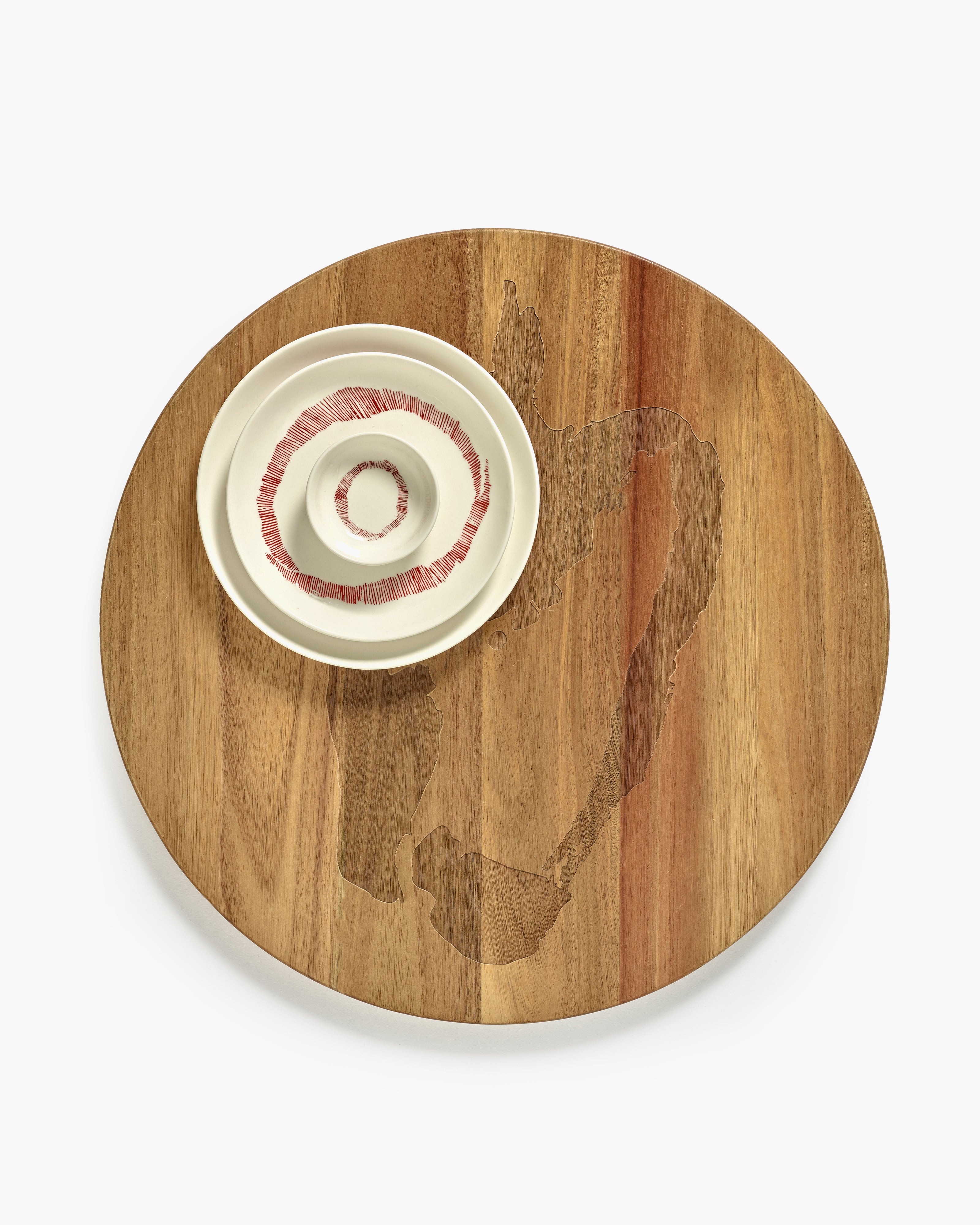FEAST Breakfast plate white swirl - red stripes