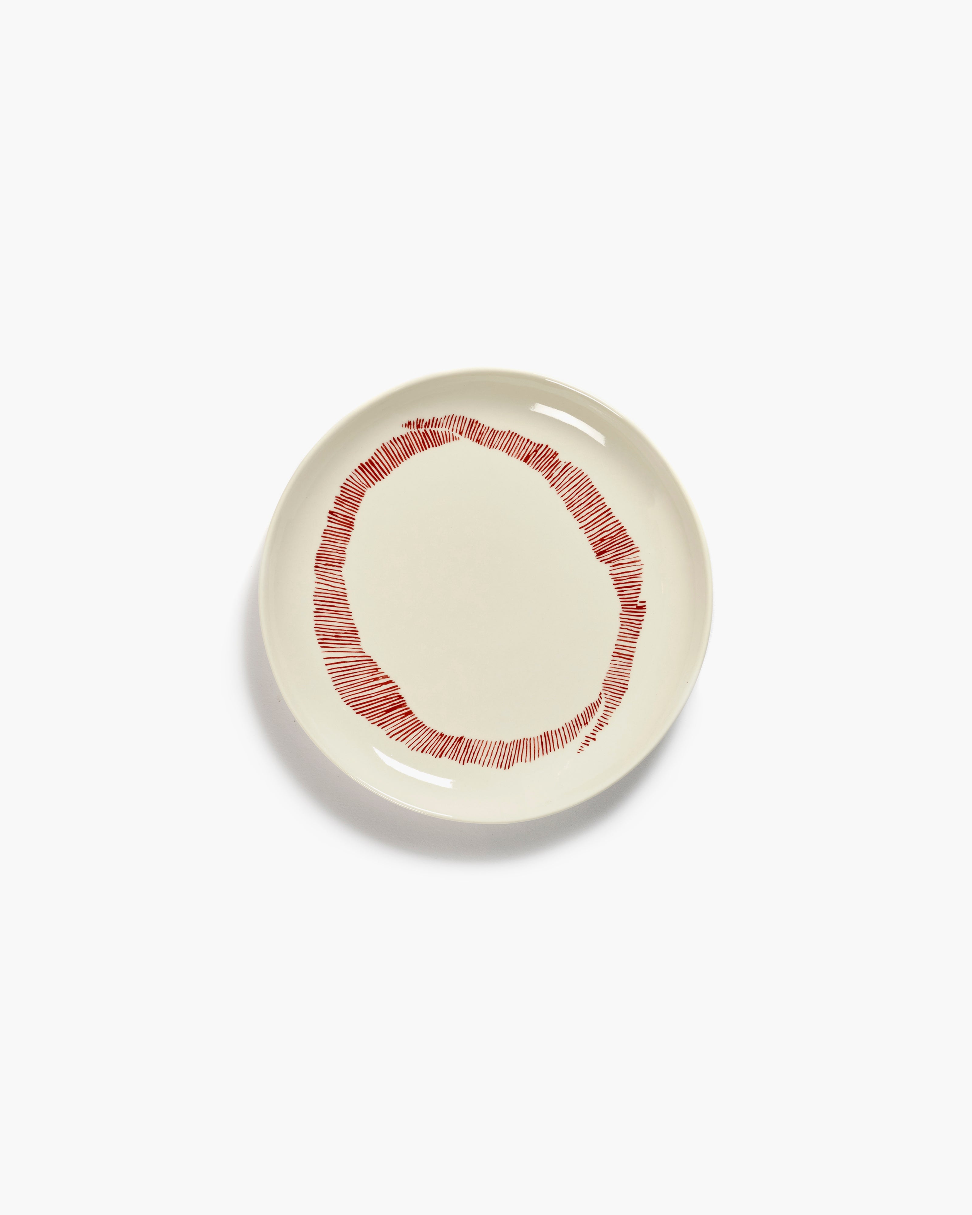 FEAST Breakfast plate white swirl - red stripes