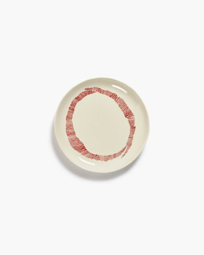 FEAST Breakfast plate white swirl - red stripes